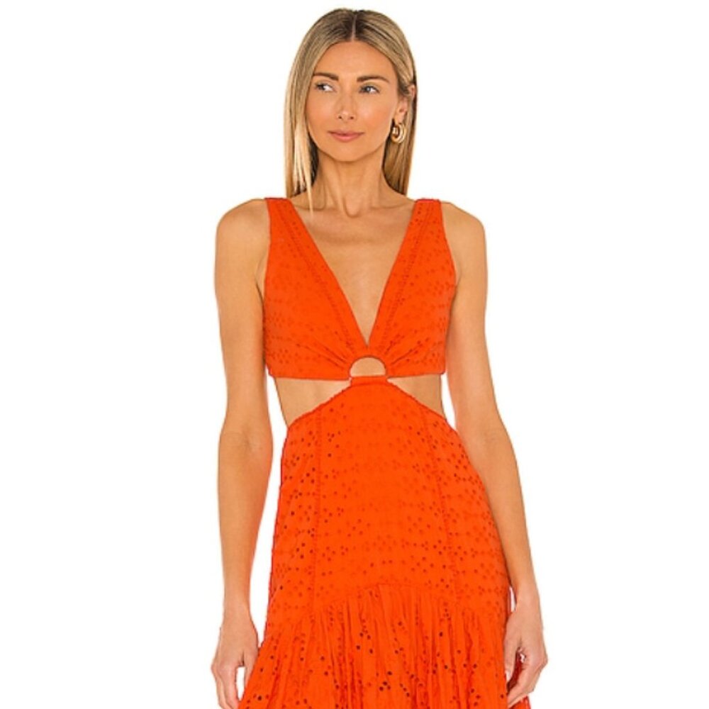 Significant Other Orange Eyelet Cutout Maxi Dress Ring Detail AUS 8 US 4